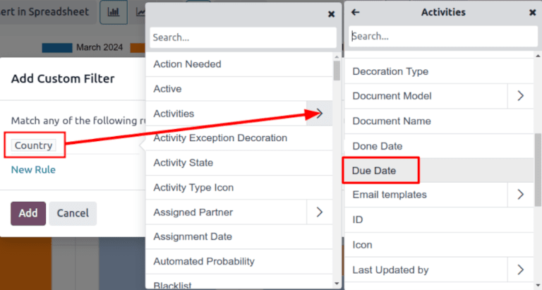 ปรับแต่งตัวกรองป๊อปอัพที่เน้นตัวเลือกในการแสดงกิจกรรมและกำหนดเส้นตายเดท