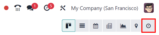 เมนูที่มุมขวาบนแสดงไอคอน "Active"