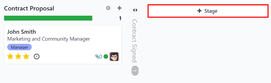เครื่องหมายบวกเพื่อคลิกเพื่อเพิ่มคอลัมน์ใหม่ลงใน Kanban Stages