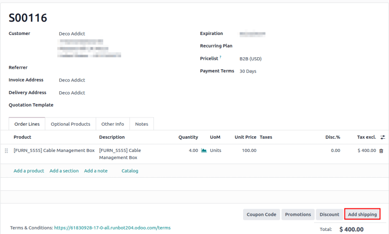แสดง \ปุ่มบนใบเสนอราคา