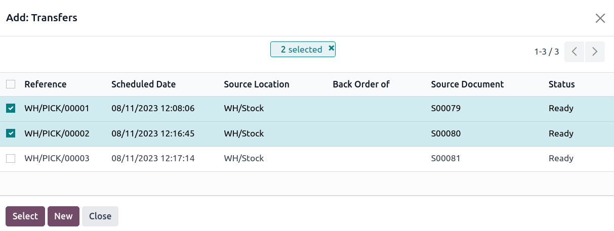 เลือกการถ่ายโอนหลายรายการจากหน้าต่าง * Add: Transfers *