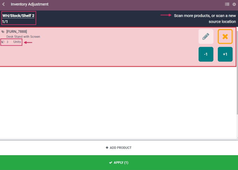 หน้าดำเนินการไคลเอนต์สินค้าคงคลังของบาร์โค้ดพร้อมการปรับสินค้าคงคลัง