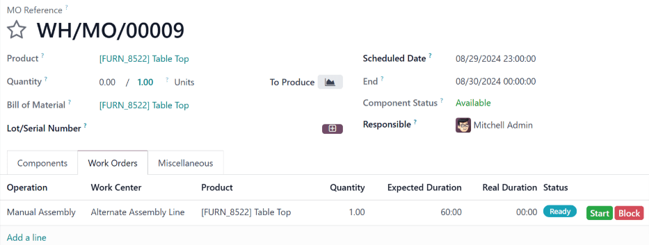 หลังจากคลิก \ใบสั่งงานจะถูกจัดกำหนดการใหม่ที่ \สายการประกอบ \