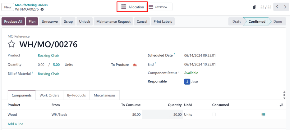 ปุ่มสมาร์ทการจัดสรรที่ด้านบนของ MO