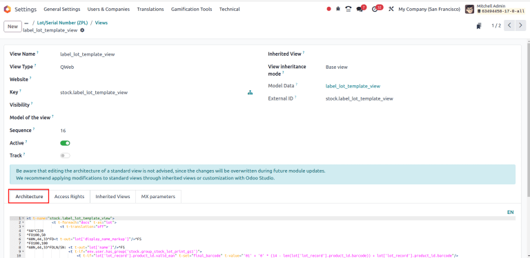 แท็บสถาปัตยกรรมในมุมมอง