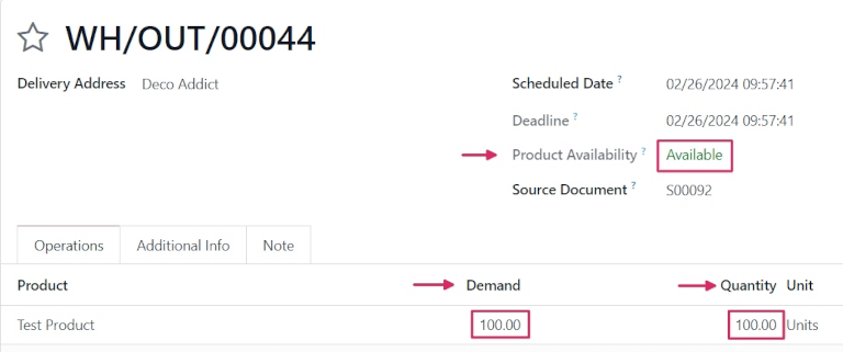 คำสั่งจัดส่งสำหรับผลิตภัณฑ์ที่รวมอยู่ในใบสั่งขายพร้อมการยืนยันการจอง.