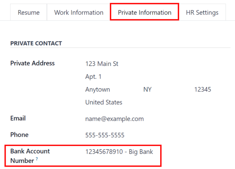 ข้อมูลการธนาคารสามารถป้อนในบัตรของพนักงาน
