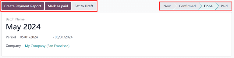 แบทช์ที่มีสถานะของเสร็จสิ้นด้วยปุ่มที่มีอยู่ไฮไลต์