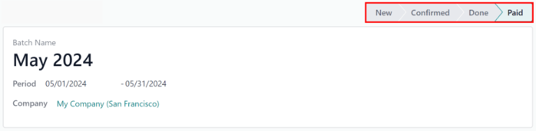 แบทช์ที่มีสถานะของการชำระเงินพร้อมปุ่มที่มีอยู่ไฮไลต์