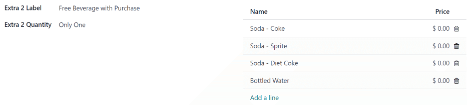 ที่สองของค่าพิเศษที่กำหนดค่าสำหรับเครื่องดื่มฟรีเมื่อซื้อ