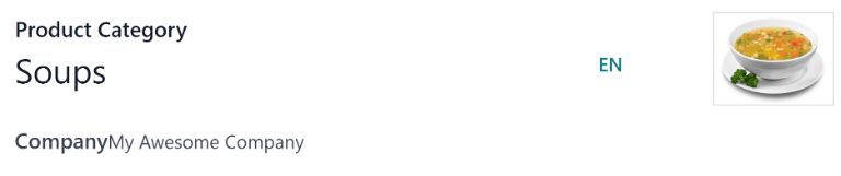 แบบฟอร์มหมวดหมู่โดยมีฟิลด์ที่กรอกข้อมูลสำหรับหมวดหมู่ซุป