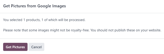 หน้าต่างป๊อปอัพที่ปรากฏขึ้นซึ่งผู้ใช้ควรคลิก "รับรูปภาพใน Odoo"ขาย