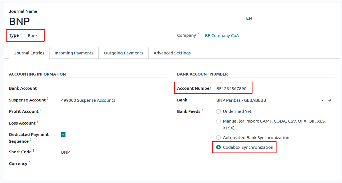การกำหนดค่าของบันทึก CODA