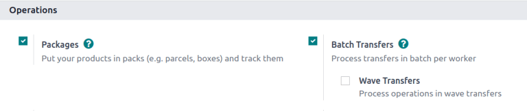 เปิดใช้งาน * แพ็คเกจ * และ * การถ่ายโอนแบทช์ * คุณสมบัติในการตั้งค่า