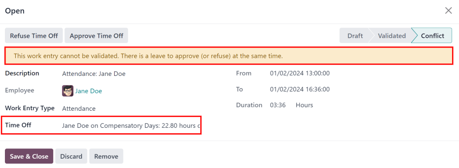 หน้าต่างป๊อปอัพความขัดแย้งโดยละเอียดที่ปรากฏขึ้นเมื่อคลิกแก้ไข