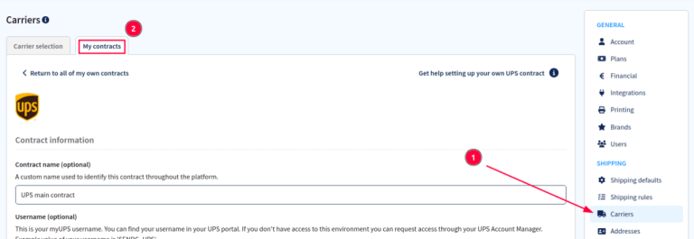 นำทางไปยังส่วนสัญญาใน SendCloud