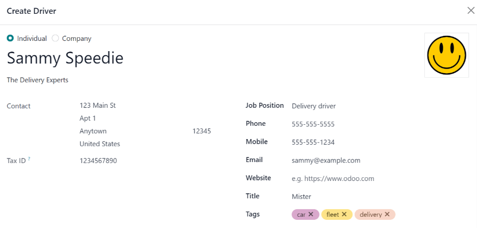 ส่วนบนสุดของแบบฟอร์มการสร้างไดรเวอร์