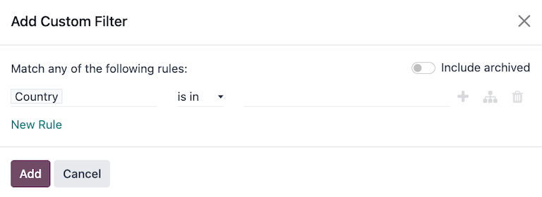 ป๊อปอัพ "เพิ่มตัวกรองที่กำหนดเอง"