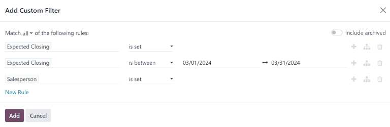 เพิ่มป๊อปอัพตัวกรองแบบกำหนดเองที่ตัวกรองที่กำหนดเองถูกกำหนดค่าสำหรับรายได้ที่คาดหวัง \#nรายงานมา