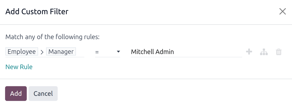 ตัวกรองที่กำหนดเองเพื่อแสดงเฉพาะพนักงานของผู้ใช้