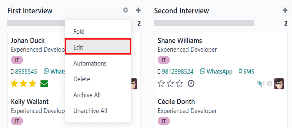 เลื่อนเมาส์ไปที่ชื่อเวทีและแสดง: icon:`fa-cog':guilabel:`(เกียร์)'ไอคอนจะปรากฏที่มุมขวาบนของชื่อเวที คลิก:icon:`fa-cog`:guilabel:`(เกียร์)`ไอคอนจะปรากฏขึ้นและเมนูแบบเลื่อนลง จากนั้นคลิกที่: guilabel: "แก้ไข" ตัวเลือกและ: guilabel: "แก้ไข: (เฟส)" รูปแบบโผล่มา