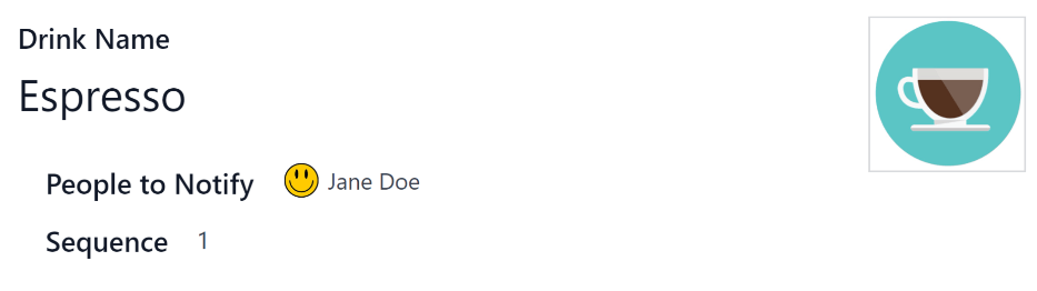 แบบฟอร์มเครื่องดื่มพร้อมข้อมูลที่กรอกสำหรับเอสเพรสโซ่