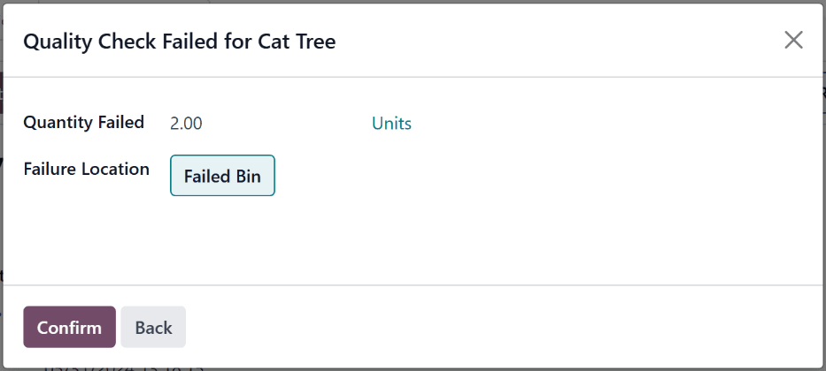 หน้าต่างป๊อปอัพที่ปรากฏขึ้นหลังจากการตรวจสอบคุณภาพล้มเหลว