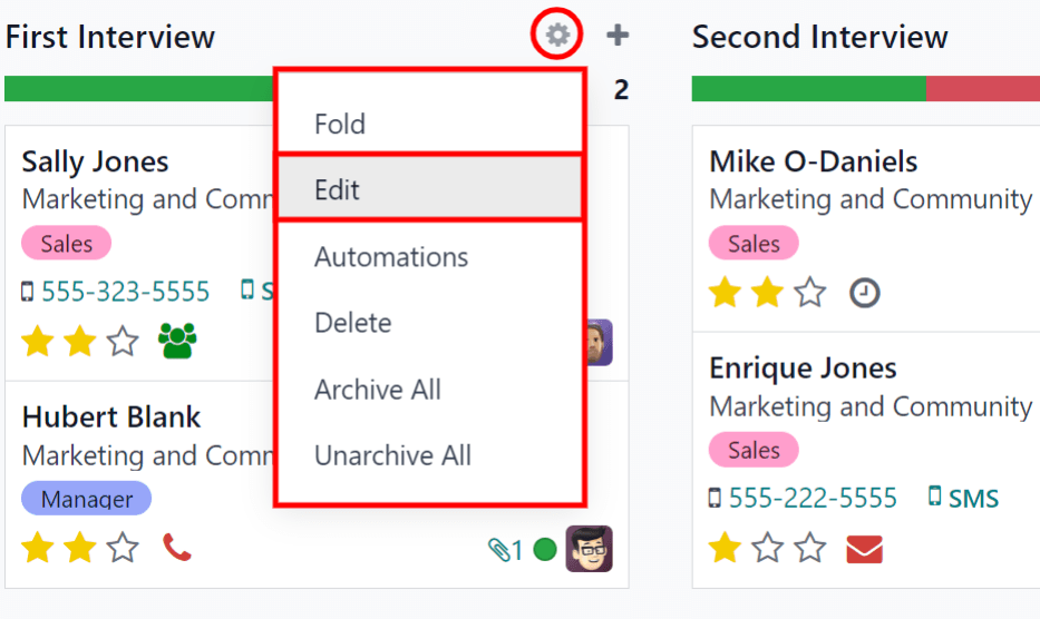 ไอคอนเกียร์ที่ปรากฏขึ้นเมื่อชื่อคอลัมน์ถูกปกคลุมไปด้วยและเมนูแบบเลื่อนลงมัน \ nแสดงเมื่อคลิก