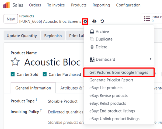 ตัวเลือก "รับภาพจาก Google" ในเมนูแบบเลื่อนลง "การกระทำ"โอดอร์