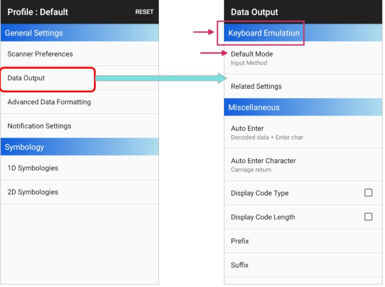 หน้าการตั้งค่าข้อมูลสแกนเนอร์ CipherLab