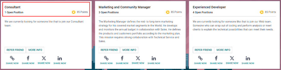 หน้าจอ "ดูตำแหน่งงาน" จะแสดงตำแหน่งงานว่างทั้งหมดในปัจจุบัน ข้อมูลทั้งหมดเป็น \#nปรากฏบนบัตร