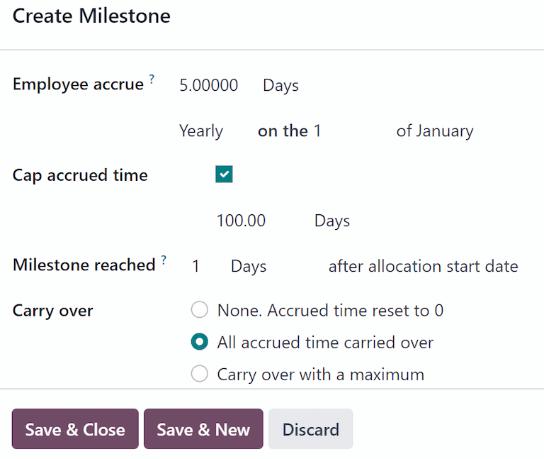 หลังจากกรอกแบบฟอร์มแล้วคลิก: guilabel:` บันทึกและปิด ' เพื่อบันทึก: guilabel: "สร้างหลักชัย" รูปแบบแล้วปิด modal หรือคลิก: guilabel: "บันทึกและสร้างใหม่" เพื่อบันทึกแบบฟอร์มและสร้างเหตุการณ์สำคัญอื่น ๆ เพิ่มเป็นหลักชัยหลายอย่างเป็นไปตามที่หวัง