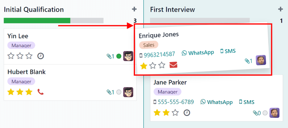 บัตรของผู้สมัครผ่านการคลิกและวิธีการลาก