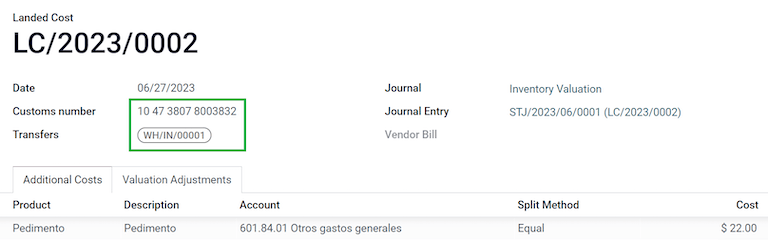 หมายเลขศุลกากรในบันทึกสินค้าคงคลัง CIF ค่าใช้จ่าย