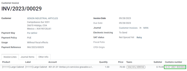 หมายเลขศุลกากรบนสินค้าที่ยืนยันการสั่งซื้อ