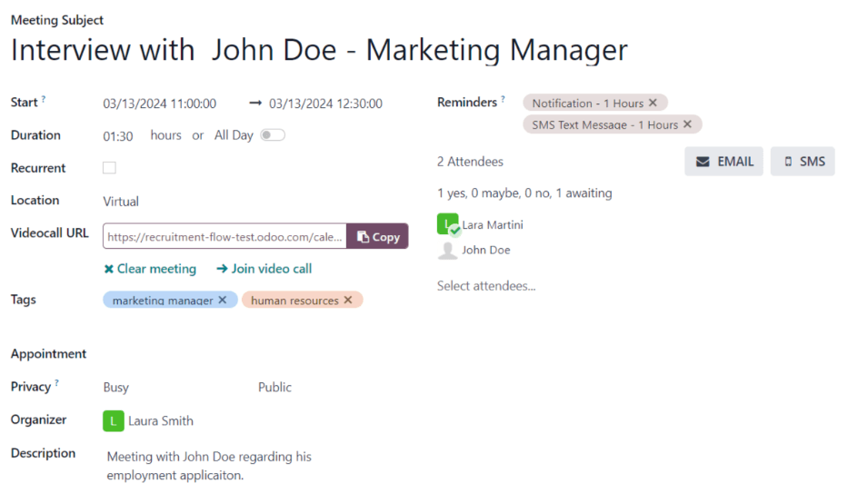 : guilabel: "การแจ้งเตือน": เลือกการแจ้งเตือนจากเมนูแบบเลื่อนลง การละเมิดสัญญาตัวเลือกรวมถึง: guilabel: "การแจ้งเตือน", guilabel: "อีเมล", และ: guilabel: "SMS SMS", แต่ละข้อความมีช่วงเวลาเฉพาะเหตุการณ์ (ชั่วโมงวัน ฯลฯ ) การแจ้งเตือนที่เลือกจะแจ้งเตือนการประชุมส่งหนังสือแจ้งเตือนไปยังผู้เข้าร่วมประชุมผ่านทางตัวเลือกที่เลือกไว้ในเวลาที่กำหนดสามารถเลือกการเตือนได้หลายแบบในช่องนี้