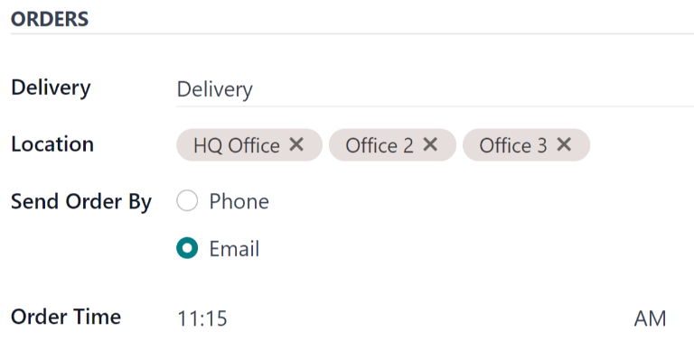 ส่วนคำสั่งซื้อของแบบฟอร์มผู้ขายโดยมีทุกสาขาที่กรอกข้อมูล