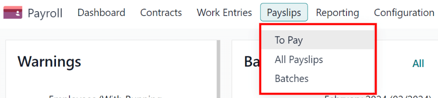 การเลือกเมนู Payslips ในบัญชีเงินเดือน