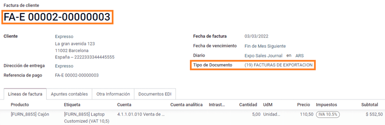 ใบแจ้งหนี้การส่งออกที่มีคำนำหน้า E