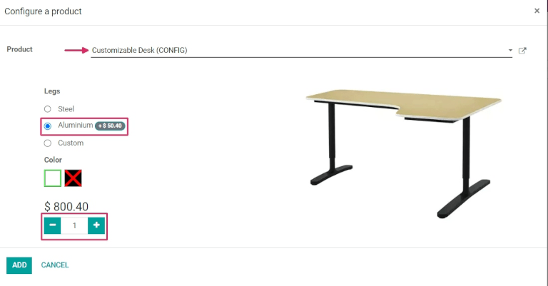 กำหนดค่าผลิตภัณฑ์ป๊อปอัพสำหรับการเลือกแอตทริบิวต์ตัวแปร