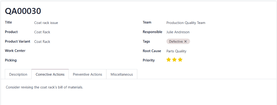 การแจ้งเตือนที่มีคุณภาพสร้างขึ้นเกี่ยวกับปัญหาด้วยผลิตภัณฑ์ Coat Rack