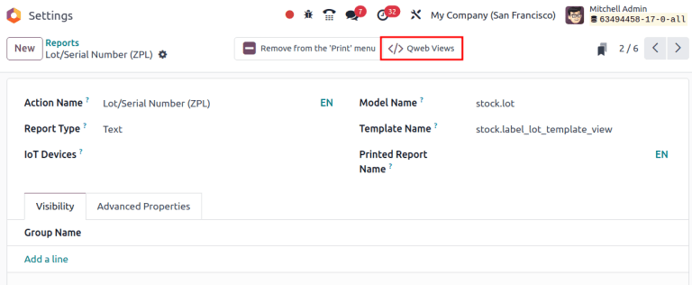 แสดง QWEB SMART BUTTON ในรายงาน LOT และหมายเลขซีเรียล (ZPL)