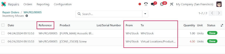 ย้ายประวัติของผลิตภัณฑ์ที่รวมอยู่ในลำดับการซ่อมแซม