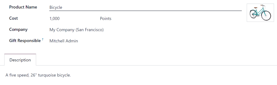 :guilabel:`Description`Tab: พิมพ์รายละเอียดของรางวัล นี่คือด้านล่างชื่อบัตรรางวัล ฟิลด์นี้จำเป็น