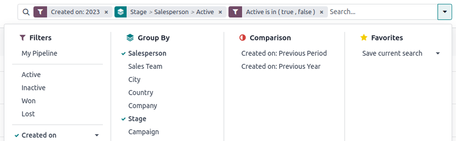 คลิกลูกศรลงข้างแถบค้นหาเพื่อเปิดเมนูตัวกรองเพื่อวิเคราะห์