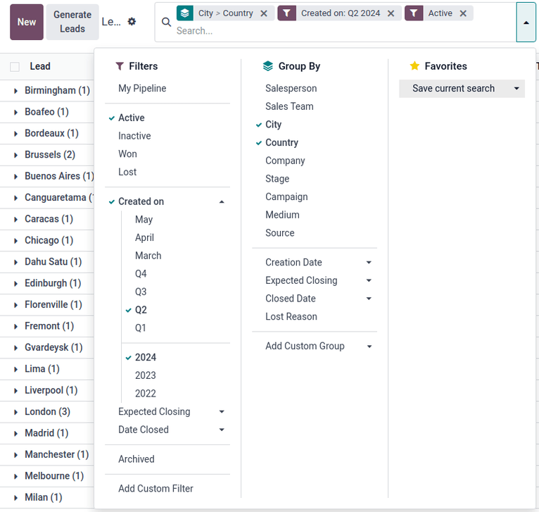 เลือกตัวกรองและกลุ่มได้มากเท่าที่คุณต้องการในตัวเลือกการค้นหา
