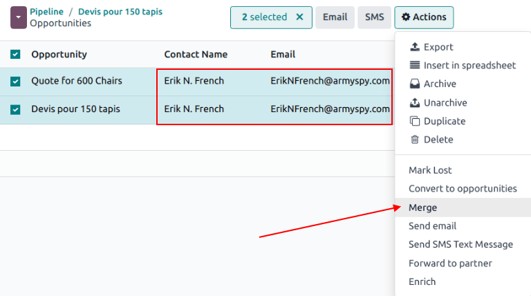 เลือกรายการโอกาสในการขายและโอกาสที่คล้ายกันที่รวมไว้ในแอปพลิเคชัน CRM ของคุณ