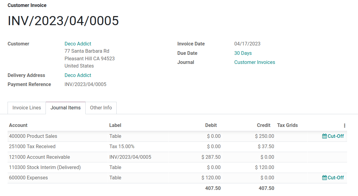 แสดงรายการบันทึกประจำวันที่สัมพันธ์กับใบสั่งขาย