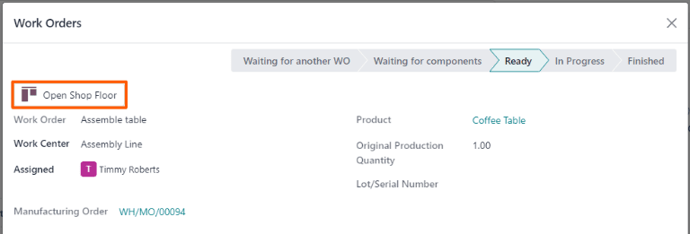 ปุ่มเปิดร้านค้าสำหรับการสั่งงานตามลำดับการผลิต