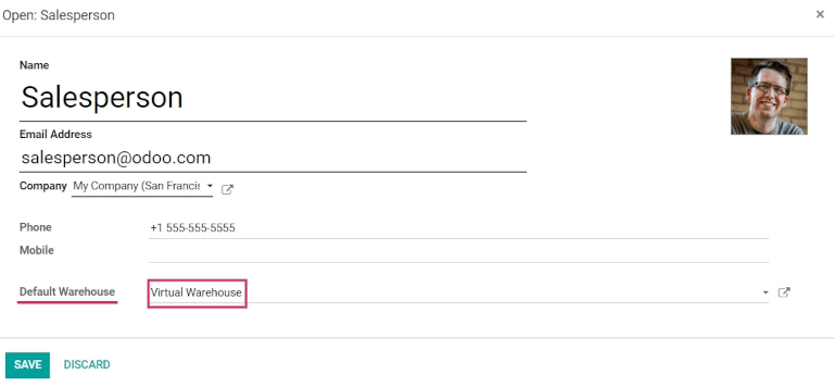 ตำแหน่งคลังสินค้าเริ่มต้นในแบบฟอร์มพนักงาน